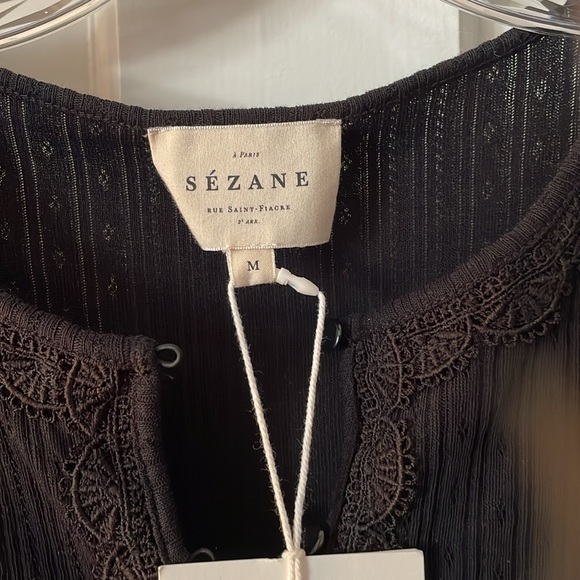 Fancy knit, top T-shirt, feminine classic French Sezane lace details NWT M 🎀 - Picture 2 of 8